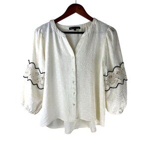 Boho Cottage Adrienne Vittadini Puff Sleeve Lace Button Front Blouse, Women's M